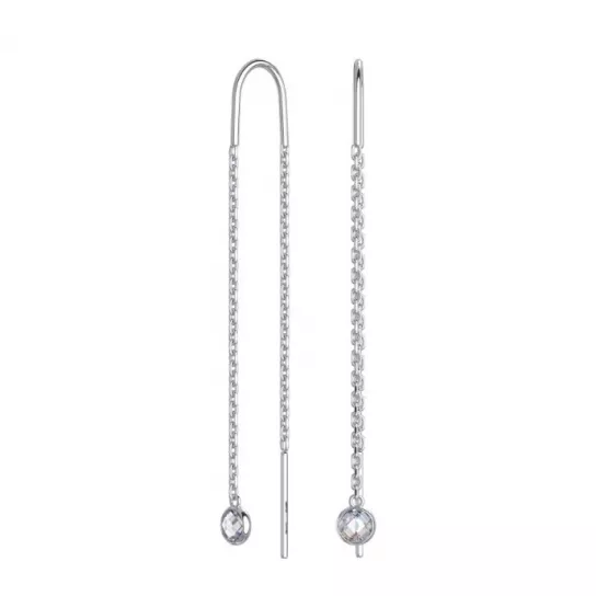 Серьги-продевки с фианитом из серебра