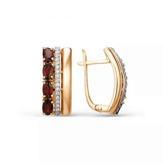 Серьги с гранатом и фианитом из золота